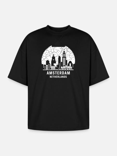 Amsterdam Skyline Silhouette Design - Oversized Unisex Short Sleeve Sweatshirt - black