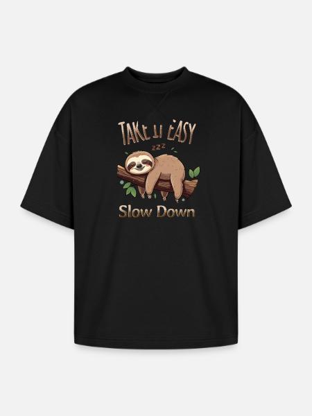 Sloth Take It Easy - Oversized Unisex Short Sleeve Sweatshirt - black