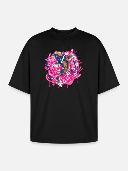 Koi Neon Splash Art - Oversized Unisex Short Sleeve Sweatshirt - black