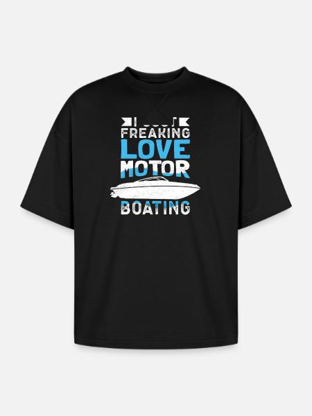 Motorboat Love Motor Boating - Oversized Unisex Short Sleeve Sweatshirt - black