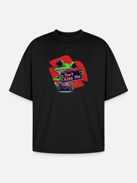 Dont Kiss Me Frog Popart - Oversized Unisex Short Sleeve Sweatshirt - black