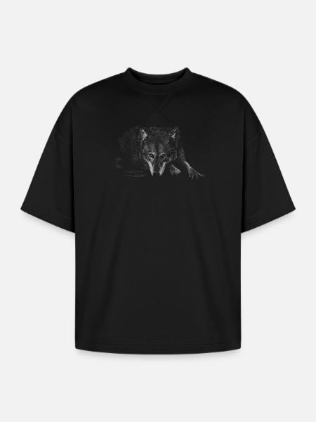 Wolf Silhouette Mono - Oversized Unisex Short Sleeve Sweatshirt - black