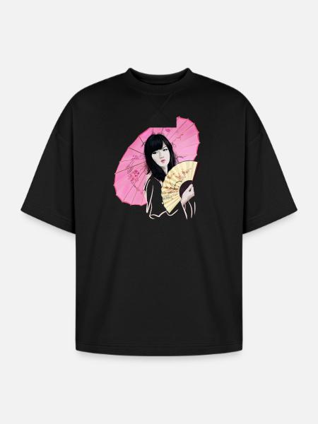 Sakura - Oversized Unisex Short Sleeve Sweatshirt - black