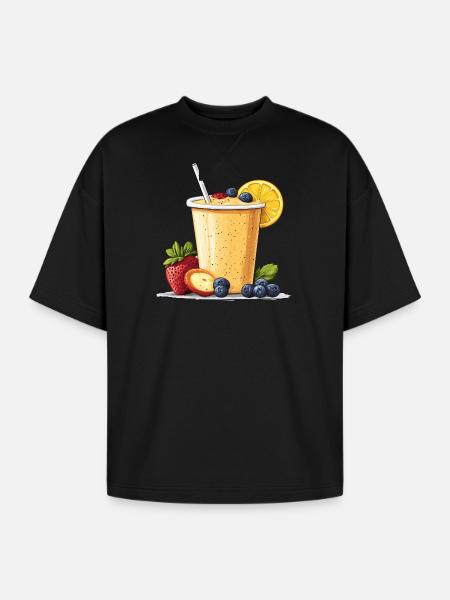Citrus Berry Smoothie Cup - Oversized Unisex Short Sleeve Sweatshirt - black
