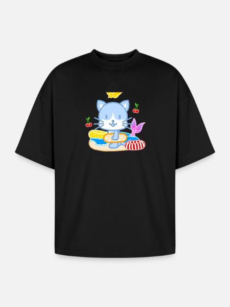 Blue Cat Beach Splash - Oversized Unisex Short Sleeve Sweatshirt - black