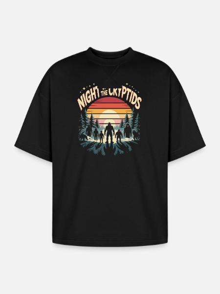 Cryptozoology Night Of The Cryptids - Oversized Unisex Short Sleeve Sweatshirt - black