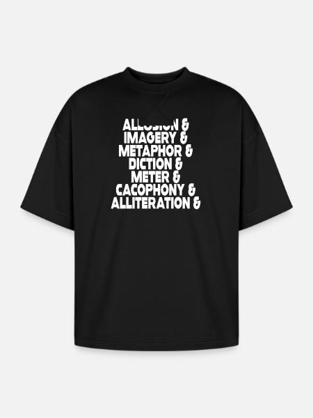 Literary Devices Typographic Poster - Oversized Unisex Short Sleeve Sweatshirt - black