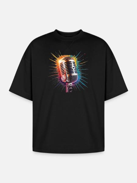 Microphone Art Print - Oversized Unisex Short Sleeve Sweatshirt - black