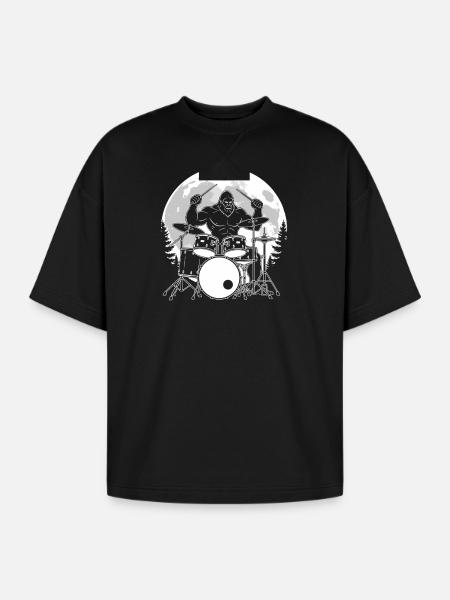 Bigfoot Drummer - Oversized Unisex Short Sleeve Sweatshirt - black