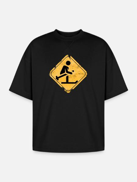 Snowboard Jump Hazard Sign - Oversized Unisex Short Sleeve Sweatshirt - black
