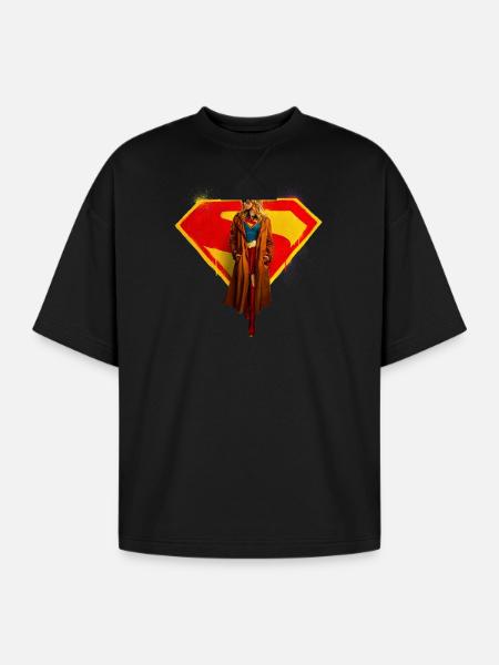 Supergirl Movie Kara In Front Of Supergirl Emblem - Oversized Unisex Short Sleeve Sweatshirt - black