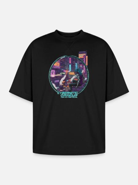 Cybernetic Chronicles Tokyo Protocol - Oversized Unisex Short Sleeve Sweatshirt - black