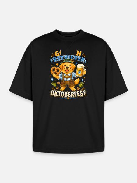 Golden Retriever Oktoberfest Cheer - Oversized Unisex Short Sleeve Sweatshirt - black