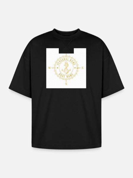 Nautical Compass Anchor Monogram - Oversized Unisex Short Sleeve Sweatshirt - black