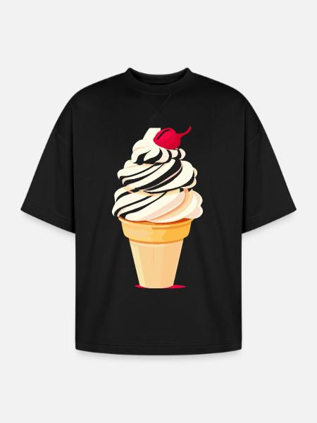 Ice Cream Cone Graphic - Oversized Unisex Short Sleeve Sweatshirt - black