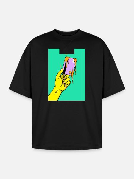 Melting Tech Pop Art Hand - Oversized Unisex Short Sleeve Sweatshirt - black
