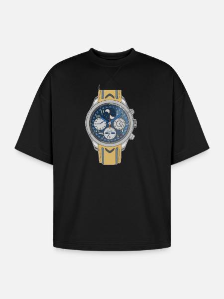 Moonphase Chrono Blue Dial Watch - Oversized Unisex Short Sleeve Sweatshirt - black