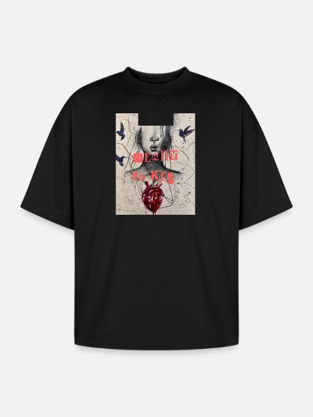 Heart Locked Portrait - Oversized Unisex Short Sleeve Sweatshirt - black