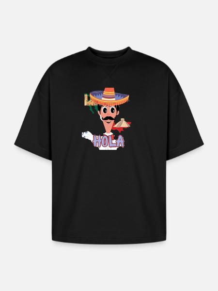 Multilingual - Mexican Shirt - Oversized Unisex Short Sleeve Sweatshirt - black