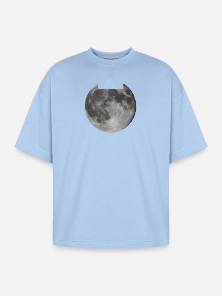 Lunar Echoes Moon Print - Oversized Unisex Short Sleeve Sweatshirt - powder blue