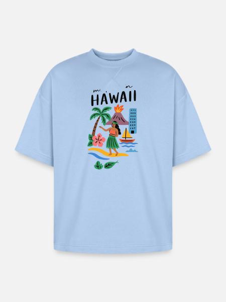 Hawaii Adventure Summer Tee - Oversized Unisex Short Sleeve Sweatshirt - powder blue