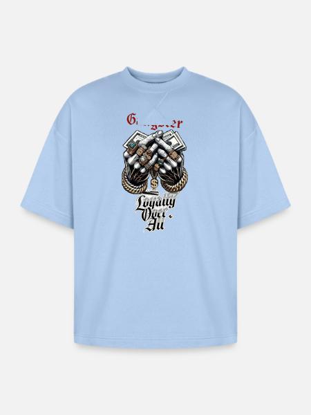 Loyalty Over All Gangster Hands - Oversized Unisex Short Sleeve Sweatshirt - powder blue