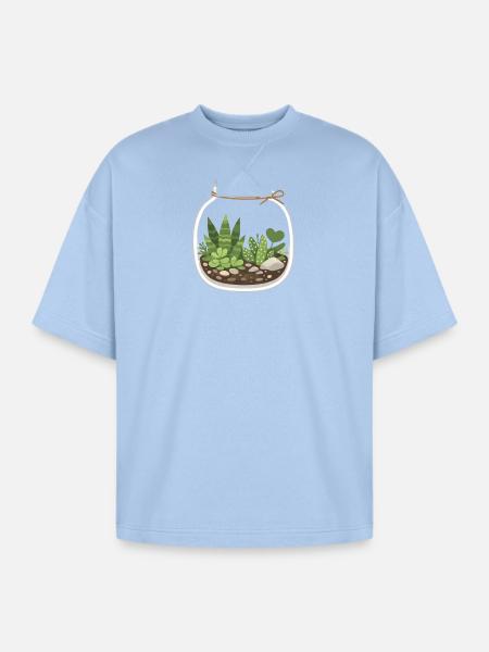 Glass Terrarium Garden Scene - Oversized Unisex Short Sleeve Sweatshirt - powder blue