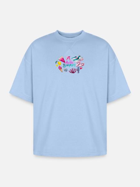 Vibrant Summer Beach Pattern - Oversized Unisex Short Sleeve Sweatshirt - powder blue