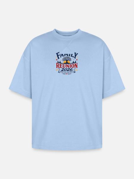 Family Reunion 2026 Emblem Design - Oversized Unisex Short Sleeve Sweatshirt - powder blue