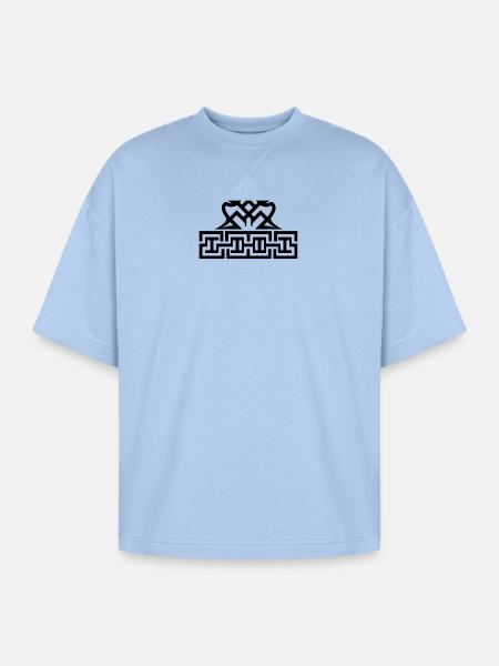 Twin Glyphs and Maze Motif - Oversized Unisex Short Sleeve Sweatshirt - powder blue