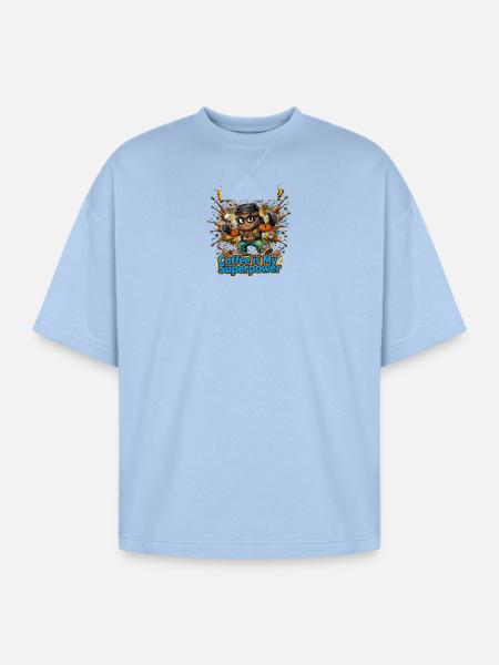 Coffee Is My Superpower Hero - Oversized Unisex Short Sleeve Sweatshirt - powder blue