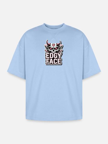 Edgy Face Skull - Oversized Unisex Short Sleeve Sweatshirt - powder blue