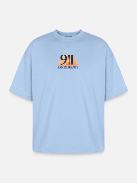 911 Remembrance Candle Skyline Design - Oversized Unisex Short Sleeve Sweatshirt - powder blue