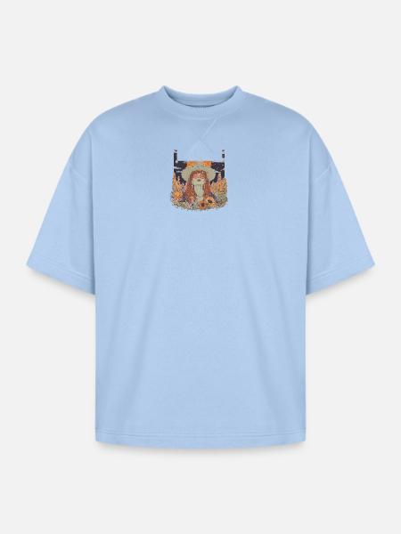 Mystic Sunflower Dreamer Illustration - Oversized Unisex Short Sleeve Sweatshirt - powder blue