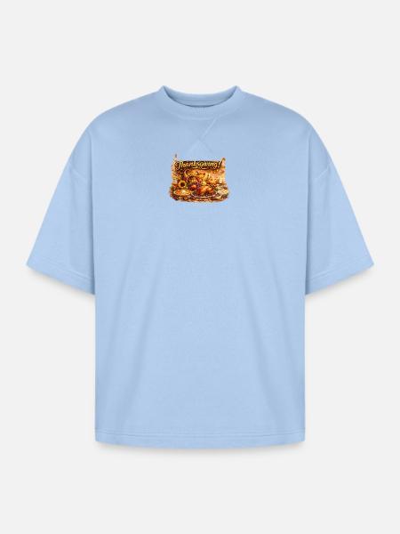 Thanksgiving Harvest Feast - Oversized Unisex Short Sleeve Sweatshirt - powder blue