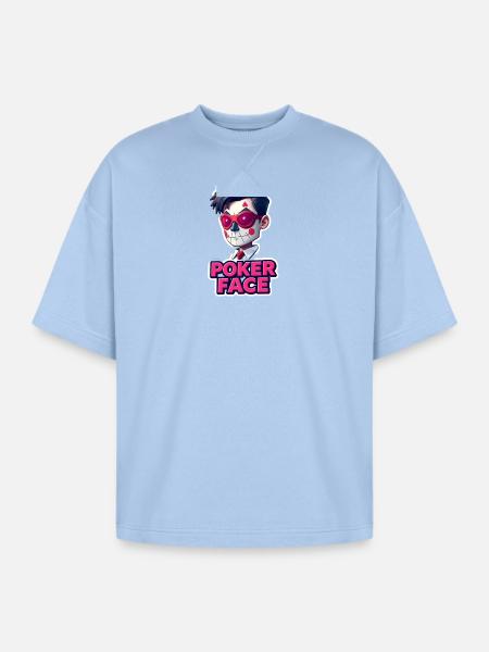 Poker Face - Oversized Unisex Short Sleeve Sweatshirt - powder blue