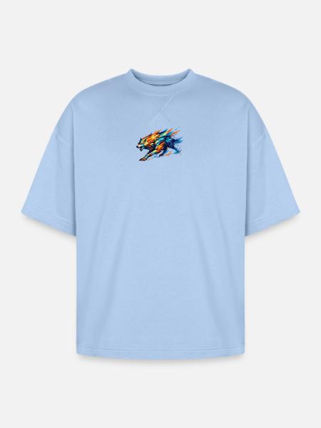 Prism Wolf in Fractal Fur - Oversized Unisex Short Sleeve Sweatshirt - powder blue