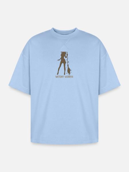 Witchy Silhouette with Broom - Oversized Unisex Short Sleeve Sweatshirt - powder blue