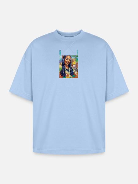 Bluehair City Portrait - Oversized Unisex Short Sleeve Sweatshirt - powder blue