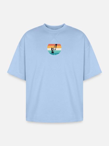 Retro Windsurf Sunset Circle - Oversized Unisex Short Sleeve Sweatshirt - powder blue