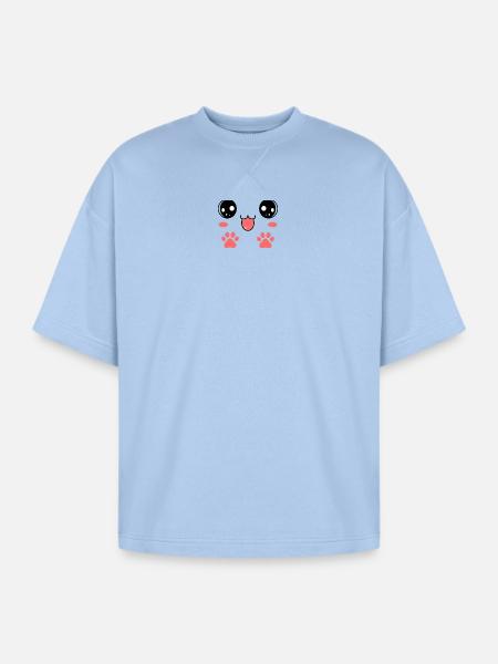 Sweet Smiling Cat Face Paw - Oversized Unisex Short Sleeve Sweatshirt - powder blue