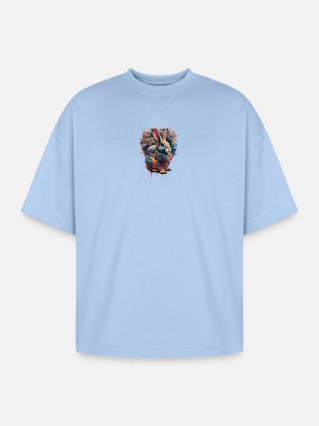 Neon Splash Rabbit - Oversized Unisex Short Sleeve Sweatshirt - powder blue