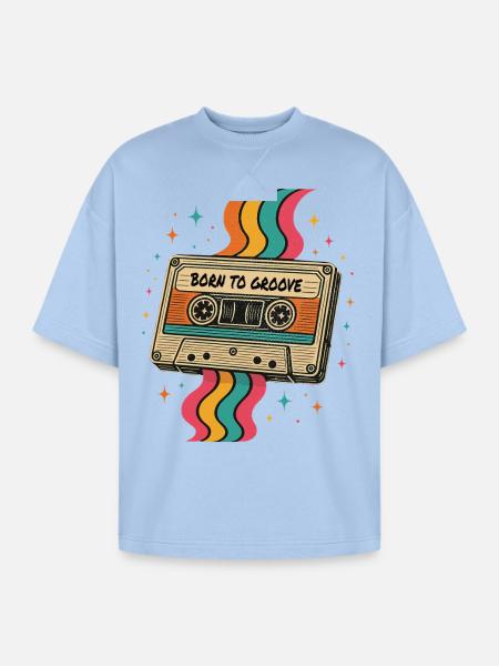 Vintage Boho Cassette Tape Design - Oversized Unisex Short Sleeve Sweatshirt - powder blue