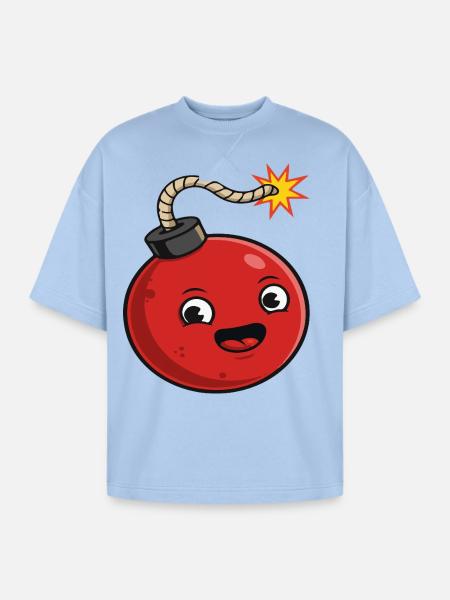 Playful Cartoon Bomb Design - Oversized Unisex Short Sleeve Sweatshirt - powder blue
