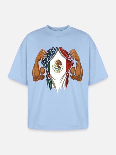 Mexican American Flag Mexican Roots - Oversized Unisex Short Sleeve Sweatshirt - powder blue
