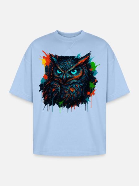 Owl Neon Splash - Oversized Unisex Short Sleeve Sweatshirt - powder blue