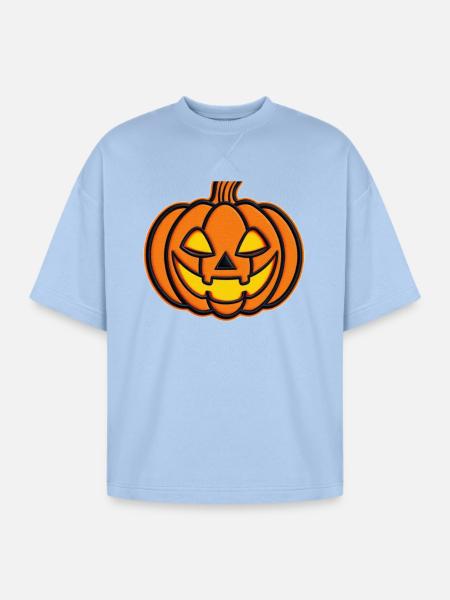 Pumpkin Jack-o-Lantern Patch - Oversized Unisex Short Sleeve Sweatshirt - powder blue