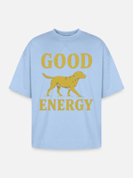 Good Energy Dog Illustration - Oversized Unisex Short Sleeve Sweatshirt - powder blue
