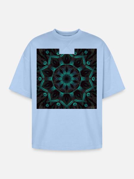 Neon Mandala Fractal Bloom - Oversized Unisex Short Sleeve Sweatshirt - powder blue