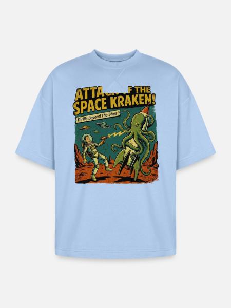 Attack of the Space Kraken - Oversized Unisex Short Sleeve Sweatshirt - powder blue